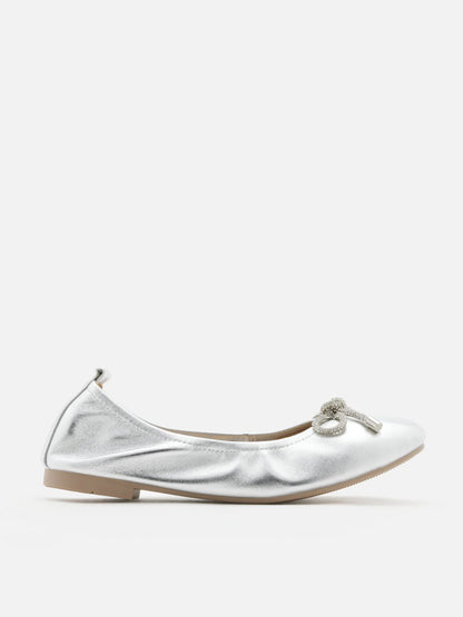 PAZZION, Mara Crystal Bow Ballerinas, Silver