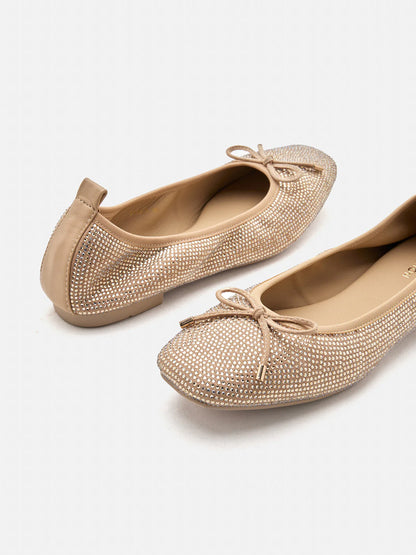 PAZZION, Marcelina Crystal Embellished Bow Flats, Almond