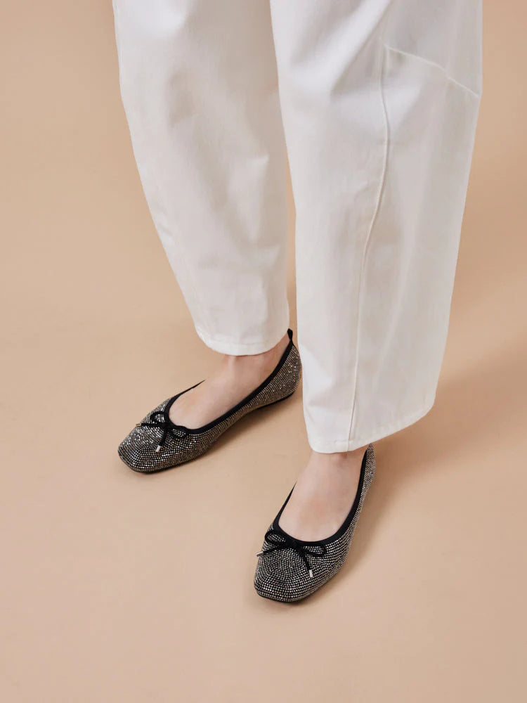 PAZZION, Marcelina Crystal Embellished Bow Flats, Black