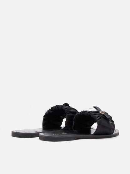 PAZZION, Maribel Ruched Satin Slide Sandals, Black