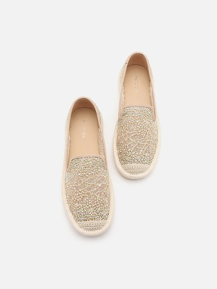 PAZZION, Marissa Crystal Embellished Espadrilles, Almond