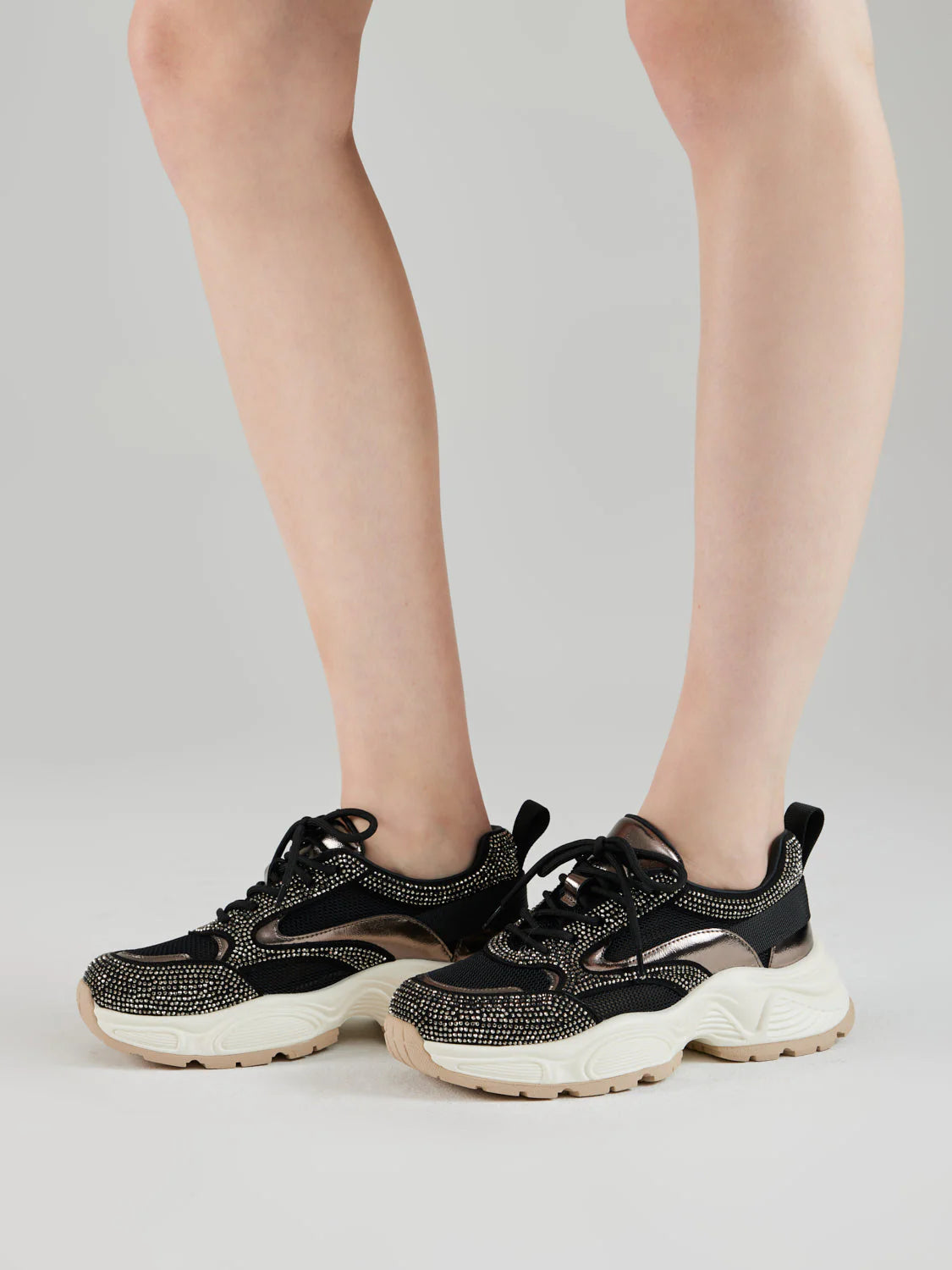 PAZZION, Marivelle Crystal Embellished Mesh Sneakers, Black