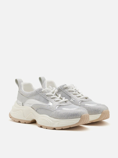 PAZZION, Marivelle Crystal Embellished Mesh Sneakers, Silver