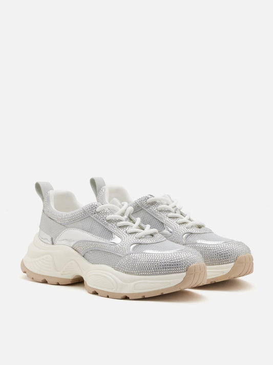 PAZZION, Marivelle Crystal Embellished Mesh Sneakers, Silver