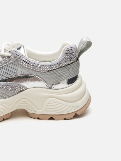 PAZZION, Marivelle Crystal Embellished Mesh Sneakers, Silver