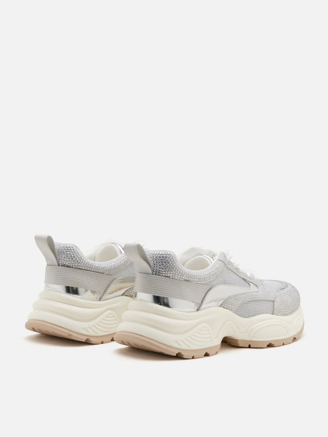 PAZZION, Marivelle Crystal Embellished Mesh Sneakers, Silver