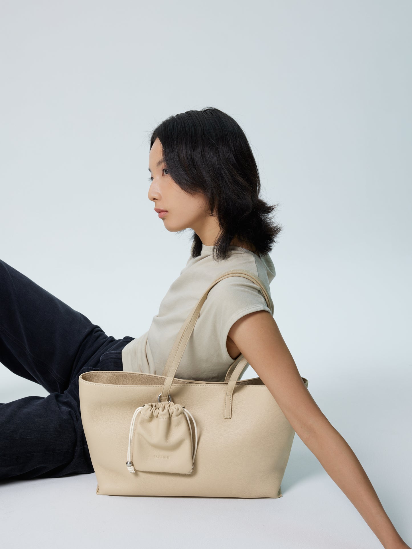 PAZZION, Marivyn Leather Tote, Beige