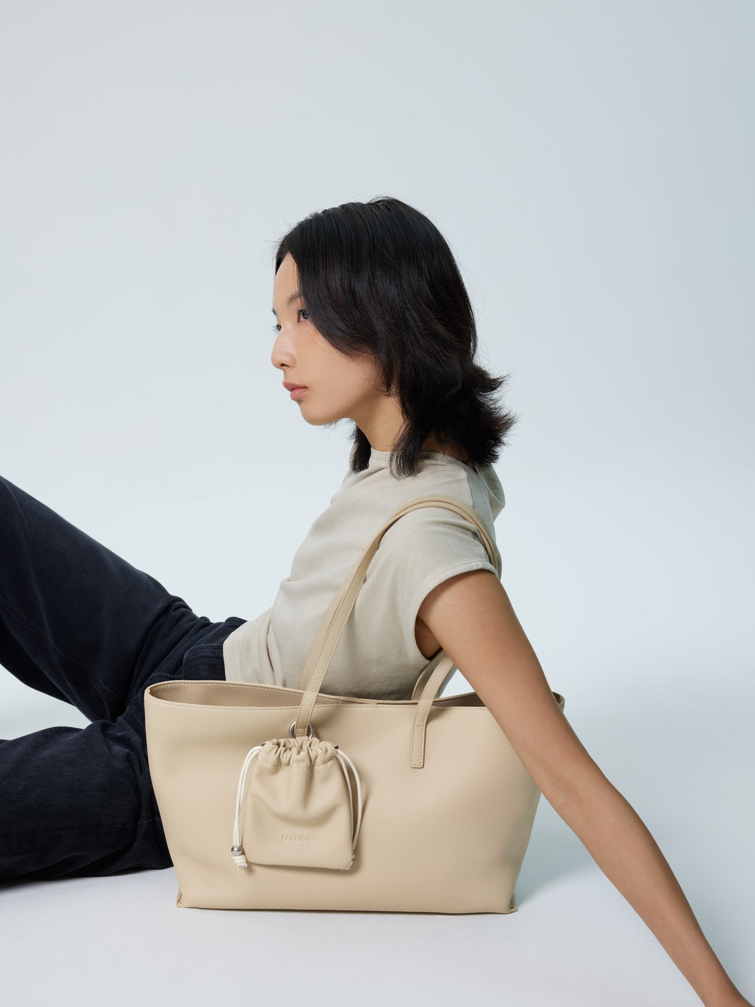 PAZZION, Marivyn Leather Tote, Beige