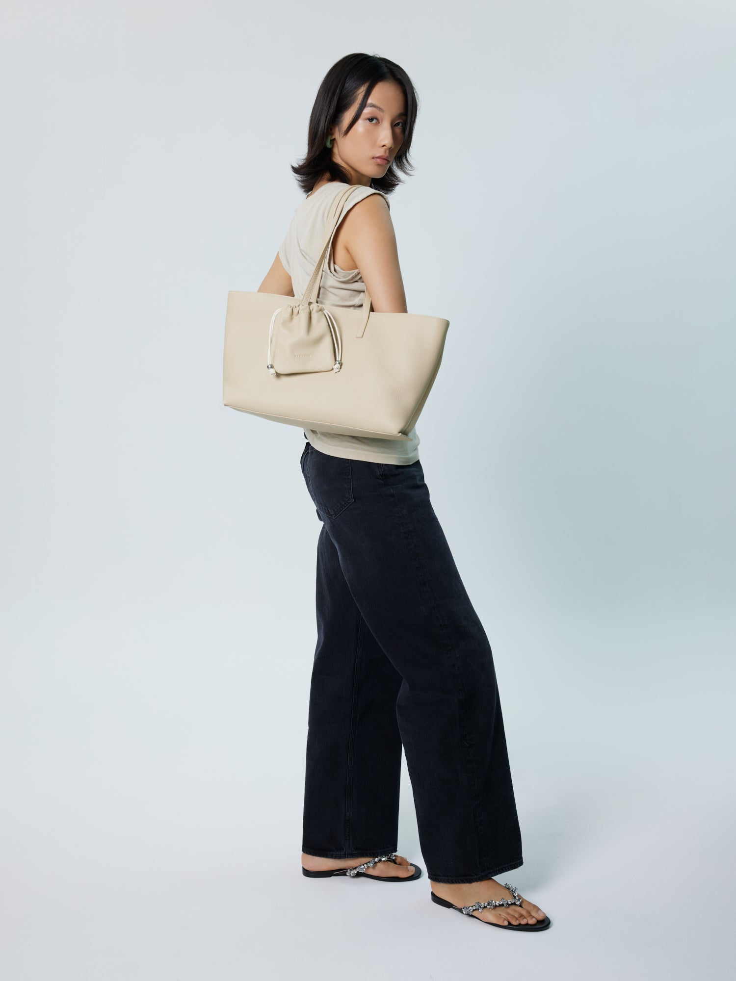 PAZZION, Marivyn Leather Tote, Beige