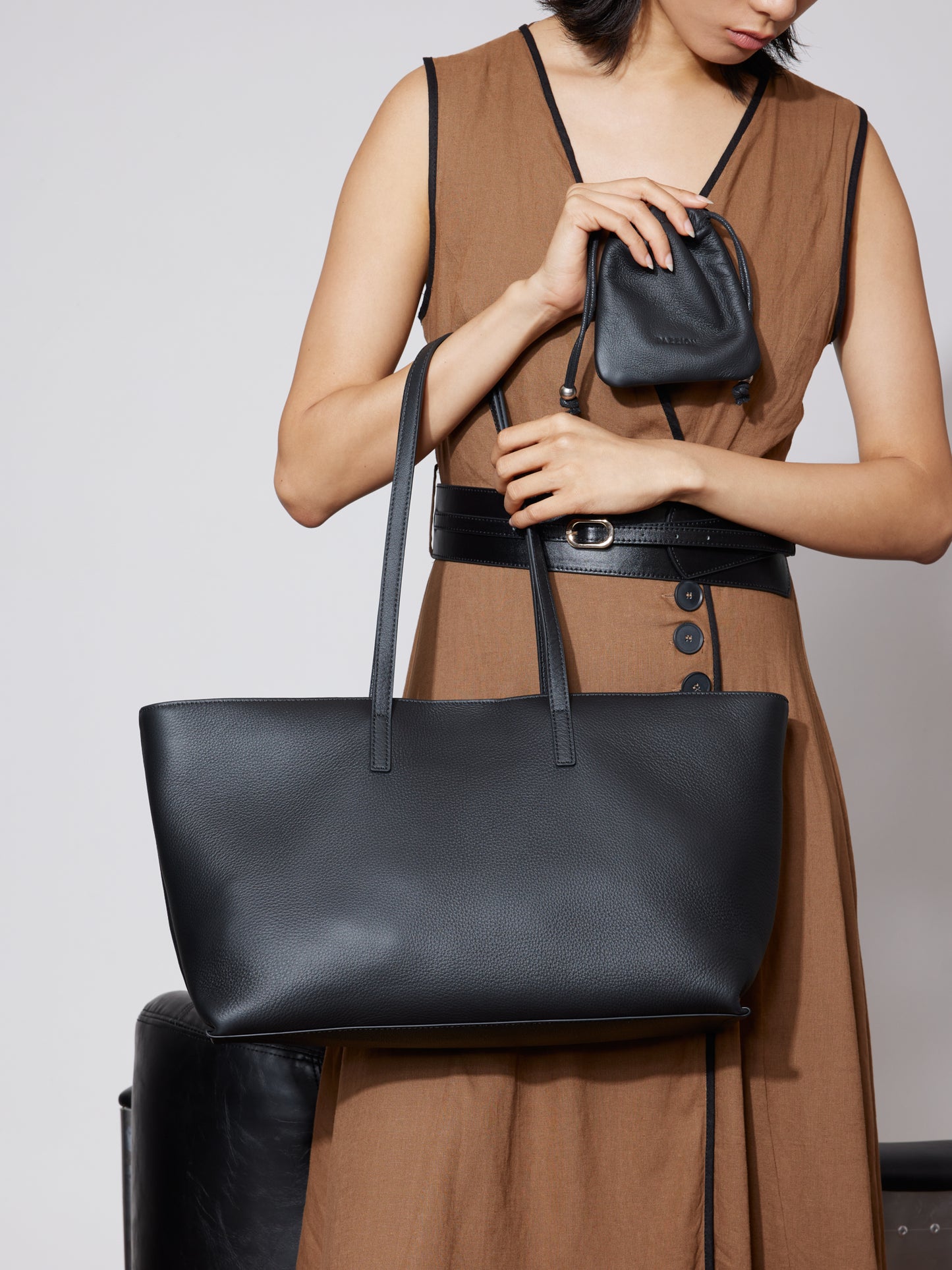 PAZZION, Marivyn Leather Tote, Black