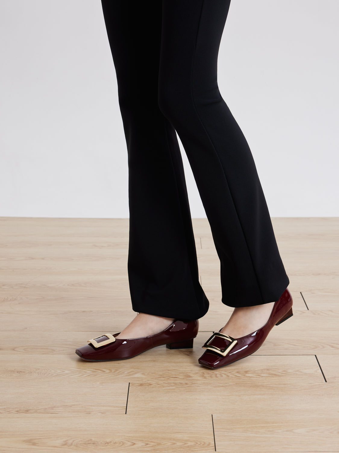 PAZZION, Marlie Buckle Patent Leather Low Heels, Wine