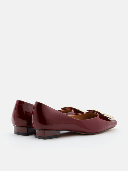 PAZZION, Marlie Buckle Patent Leather Low Heels, Wine