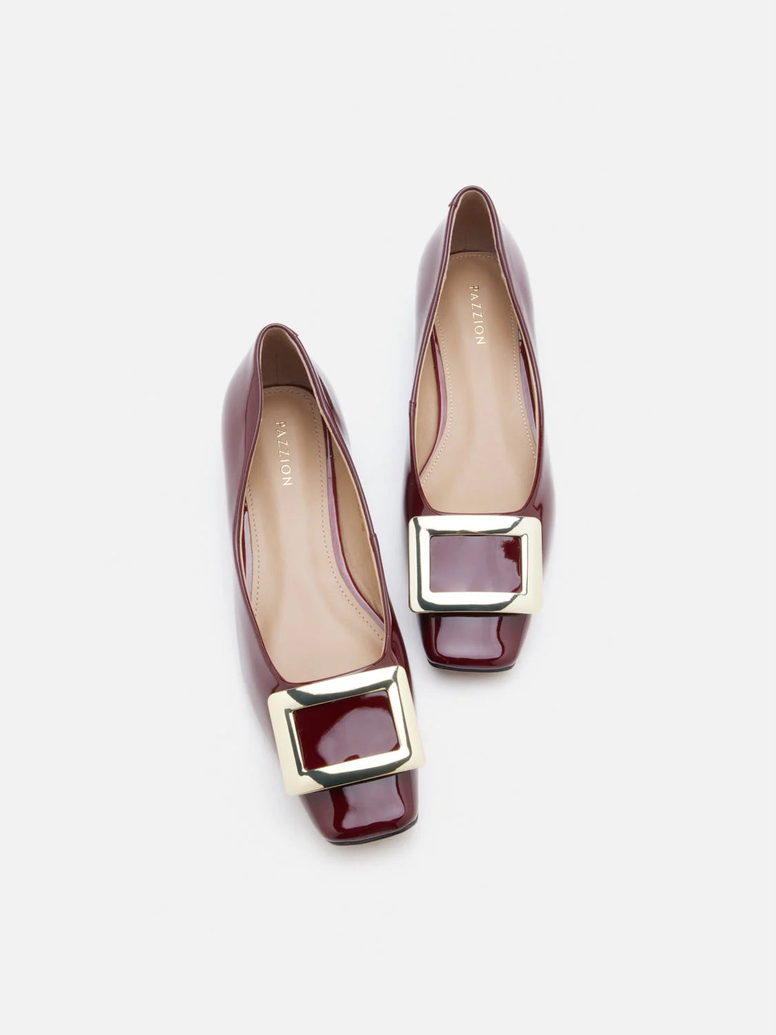 PAZZION, Marlie Buckle Patent Leather Low Heels, Wine
