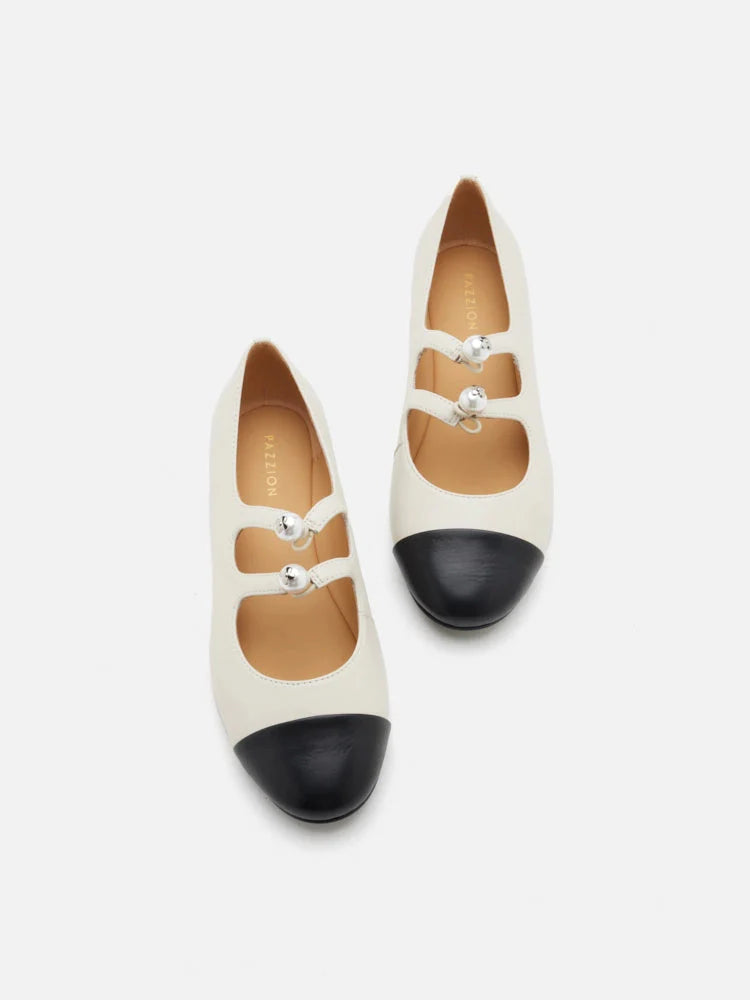 PAZZION, Maya Strappy Toe Cap Mary Janes, Beige