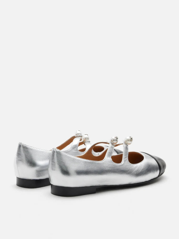 PAZZION, Maya Strappy Toe Cap Mary Janes, Silver