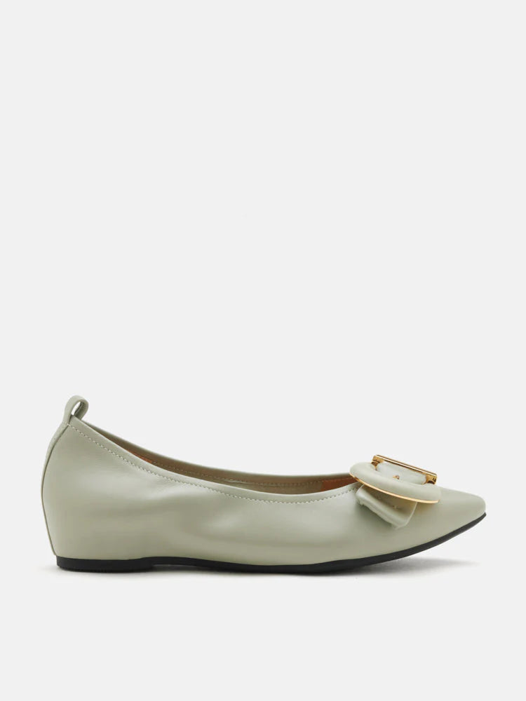 PAZZION, Megan Buckle Pointed Toe Flats, Green