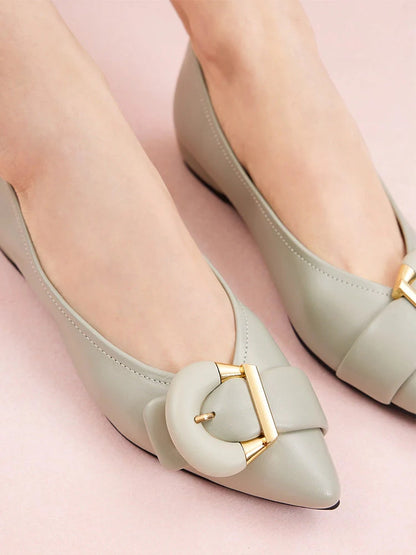 PAZZION, Megan Buckle Pointed Toe Flats, Green