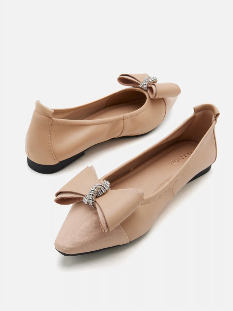 PAZZION, Melva Bow Pointed Toe Flats, Almond