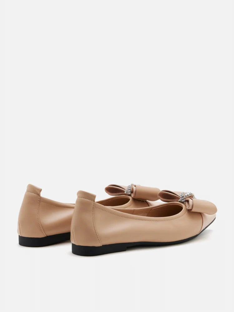 PAZZION, Melva Bow Pointed Toe Flats, Almond