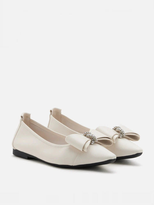 PAZZION, Melva Bow Pointed Toe Flats, Beige