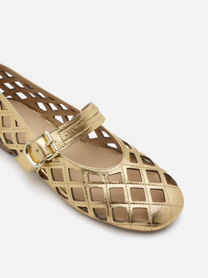 PAZZION, Mica Lattice Stitch Mary Janes, Gold