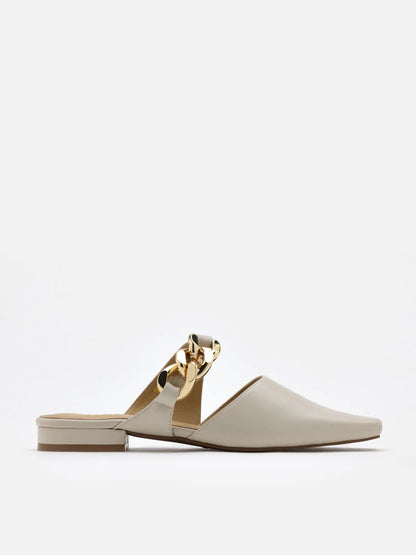 PAZZION, Mila Interlock Chain Square-Toe Mules, Beige