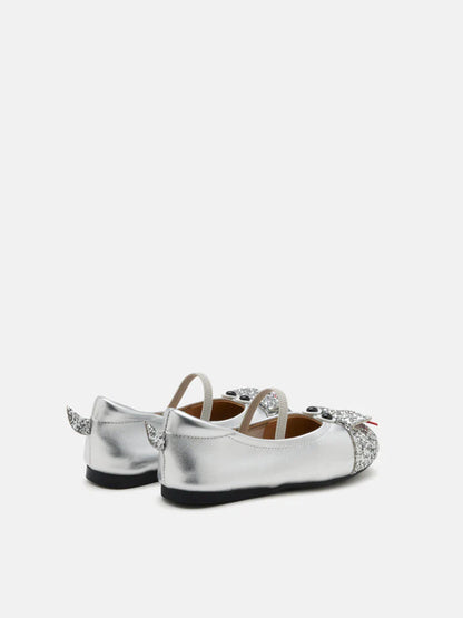 PAZZION, Mini Alessandra Glitter Flats, Silver