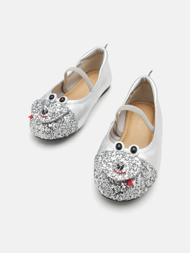 PAZZION, Mini Alessandra Glitter Flats, Silver