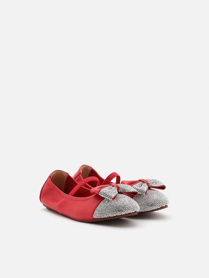 PAZZION, Mini Ayelet Diamante Mary Jane Ballerinas, Red