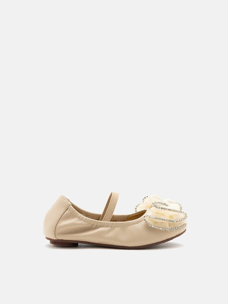 PAZZION, Mini Brea Crystal Bow Mary Jane Ballerinas, Almond