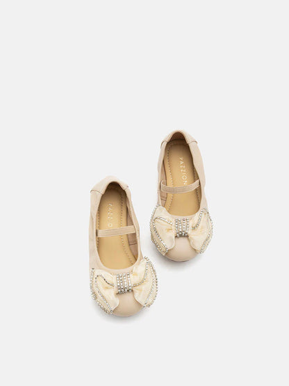 PAZZION, Mini Brea Crystal Bow Mary Jane Ballerinas, Almond