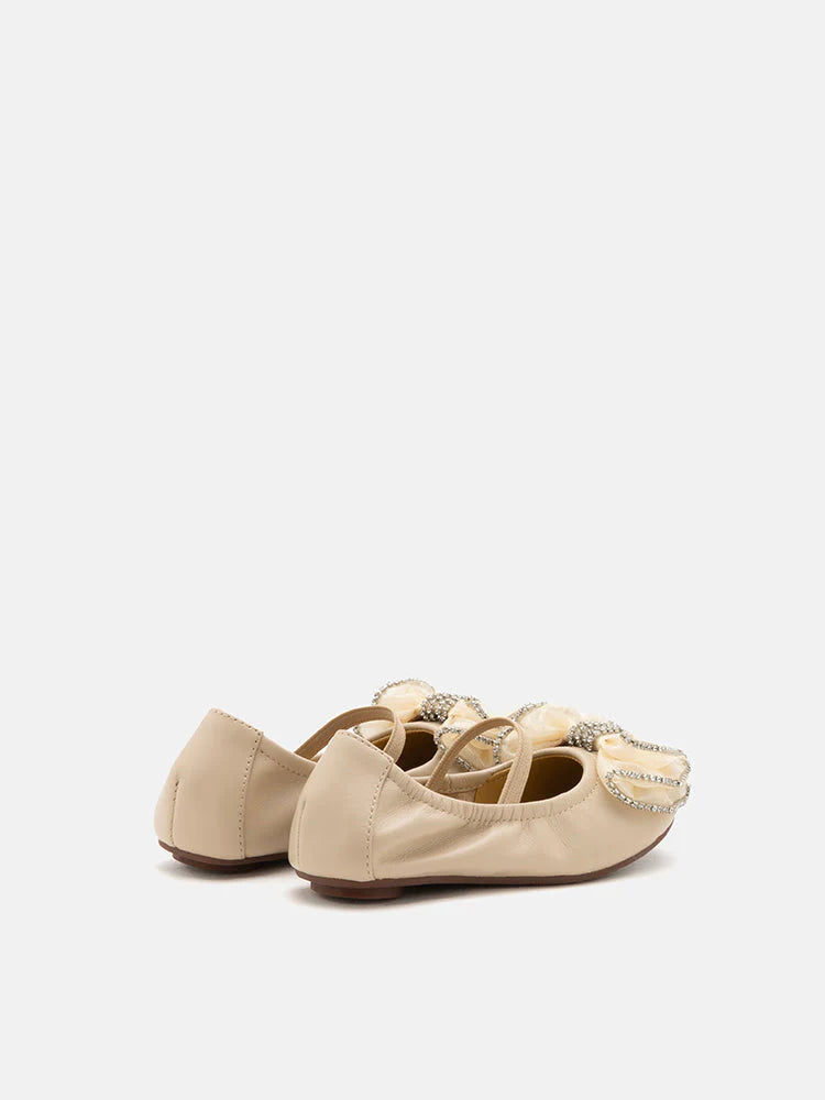 PAZZION, Mini Brea Crystal Bow Mary Jane Ballerinas, Almond