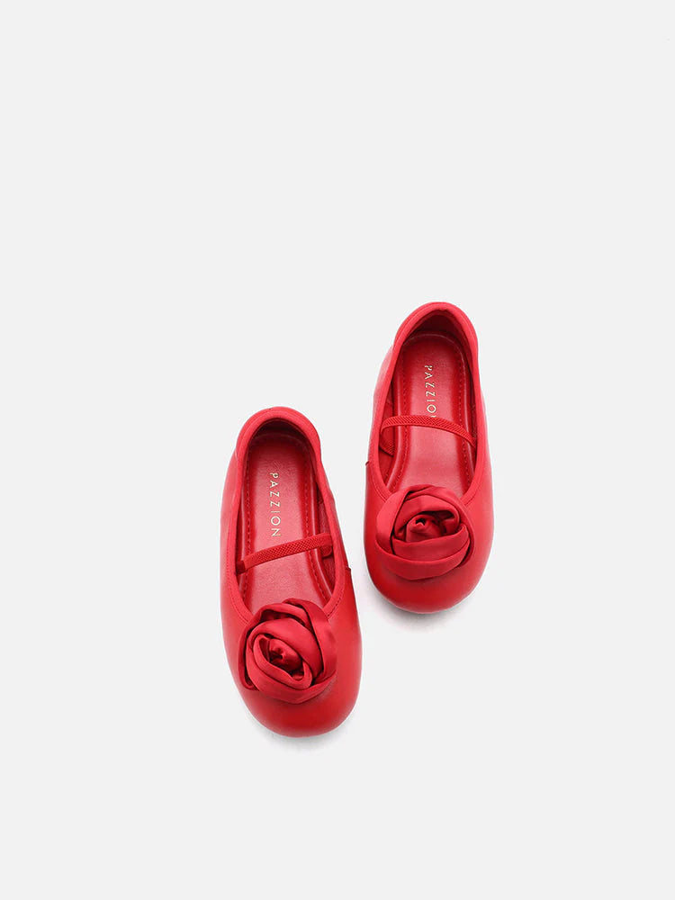 PAZZION, Mini Rosalie Floral Flats, Red