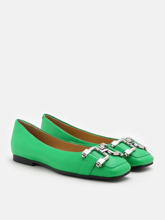 PAZZION, Miquela Piped Buckle Square Toe Ballerina, Green