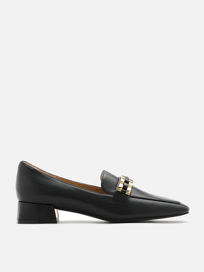 PAZZION, Monica Double Woven Chain Heel Loafers, Black