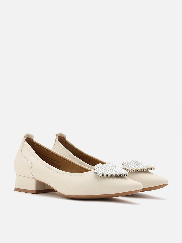 PAZZION, Muriel Lovet Pearl Embellished Point-Toe Pumps, Beige