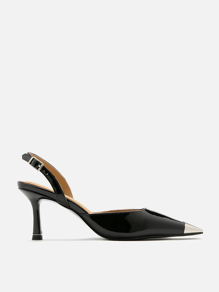 PAZZION, Nadia Metal Toe Cap Slingback Heels, Black