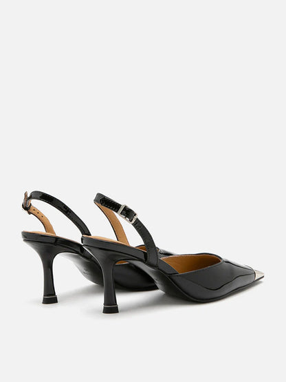 PAZZION, Nadia Metal Toe Cap Slingback Heels, Black