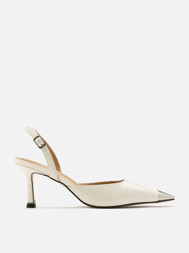 PAZZION, Nadia Metal Toe Cap Slingback Heels, White