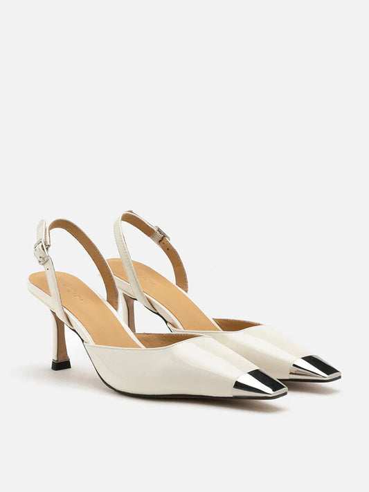 PAZZION, Nadia Metal Toe Cap Slingback Heels, White