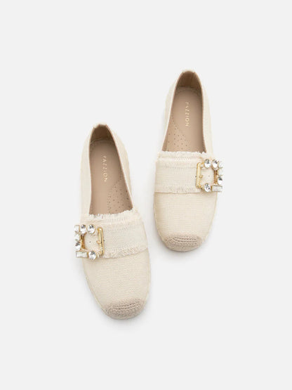 PAZZION, Nancy Crystal Embellished Buckle Espadrilles, Beige