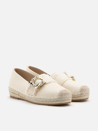 PAZZION, Nancy Crystal Embellished Buckle Espadrilles, Beige