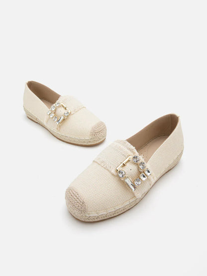 PAZZION, Nancy Crystal Embellished Buckle Espadrilles, Beige