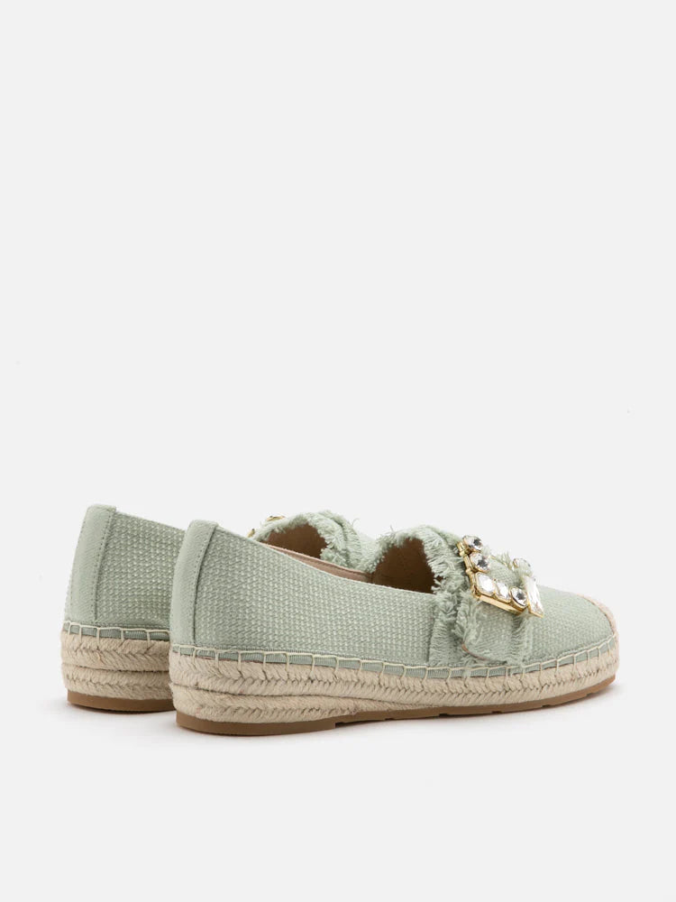 PAZZION, Nancy Crystal Embellished Buckle Espadrilles, Green