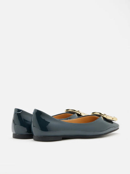 PAZZION, Narelle Gold Buckled Flats, Darkblue