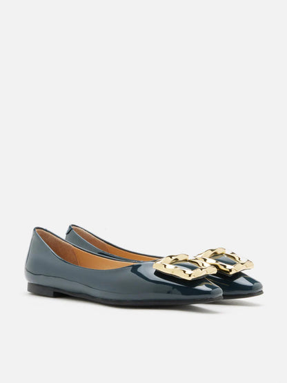 PAZZION, Narelle Gold Buckled Flats, Darkblue