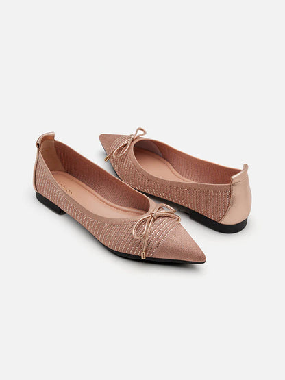 PAZZION, Natalia Bow Pointed-Toe Covered Flats, Champagne