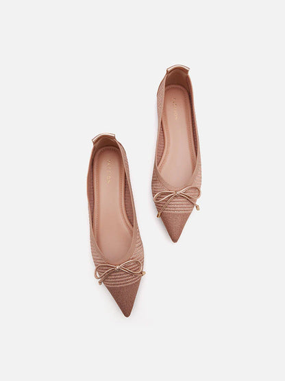 PAZZION, Natalia Bow Pointed-Toe Covered Flats, Champagne