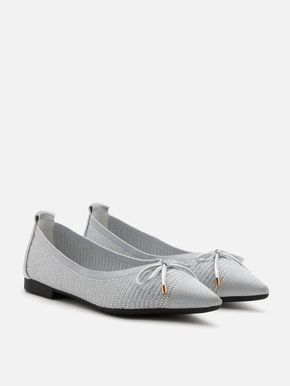 PAZZION, Natalia Bow Pointed-Toe Covered Flats, Silver