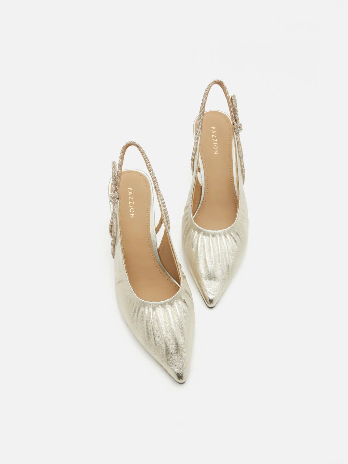 PAZZION, Natalia Ruched Crystal Slingback Heels, Gold